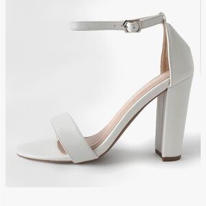 White ankle strap heels